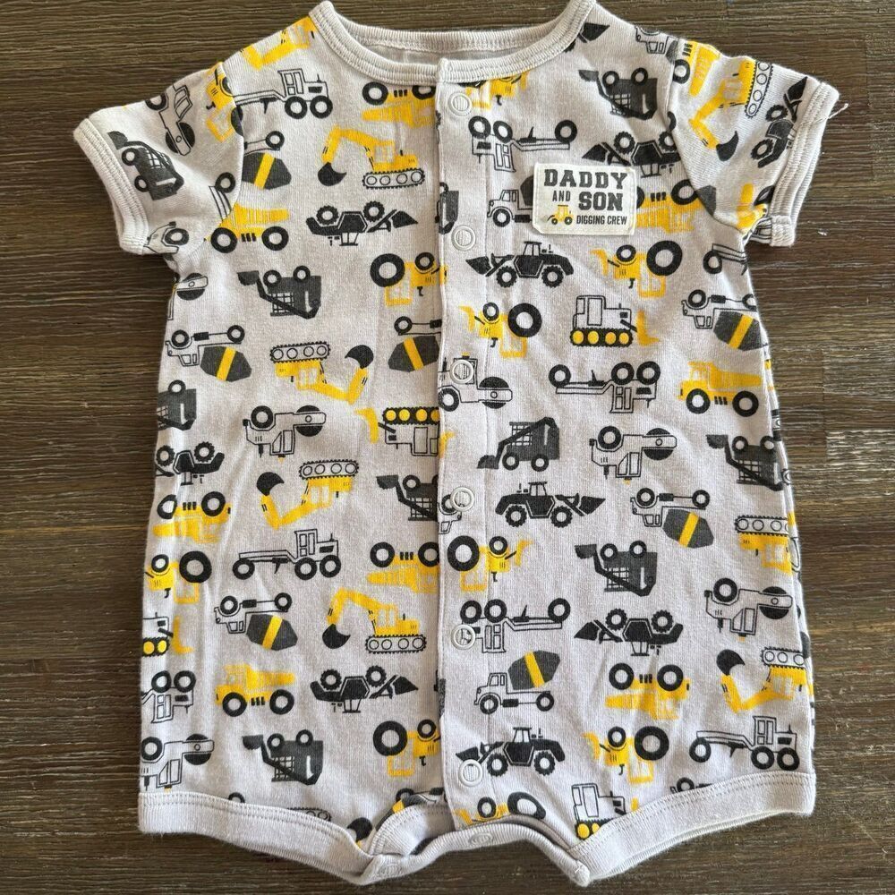 Carter’s Construction Cars Romper Shortall Baby Boy 3M